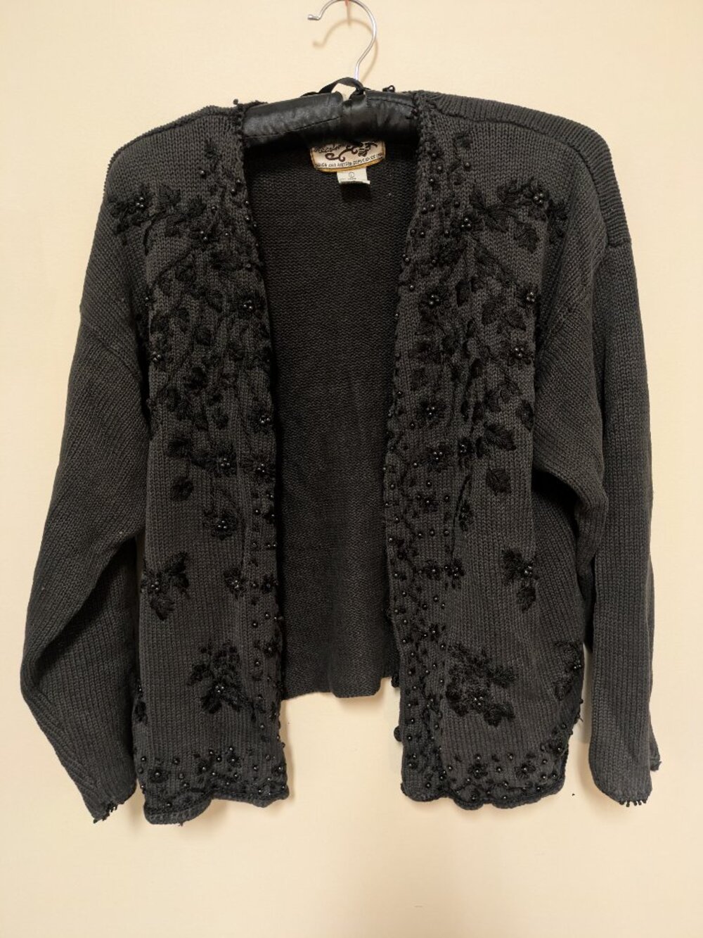 Heirloom Collectibles vintage black beaded embroidered cardigan sweater large